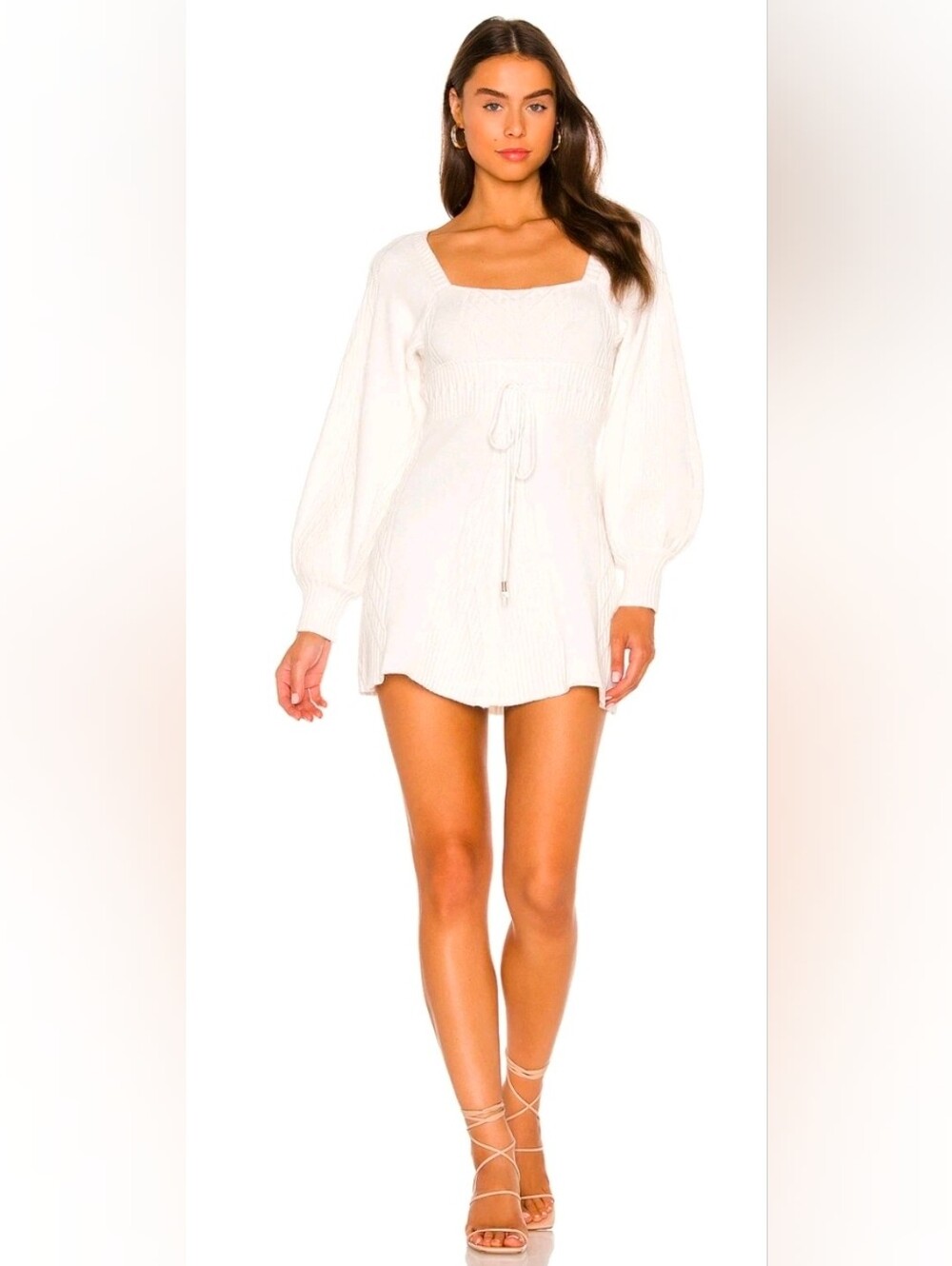 Free People Emmaline Cable Knit Mini Sweater Dress Ivory Size S $168